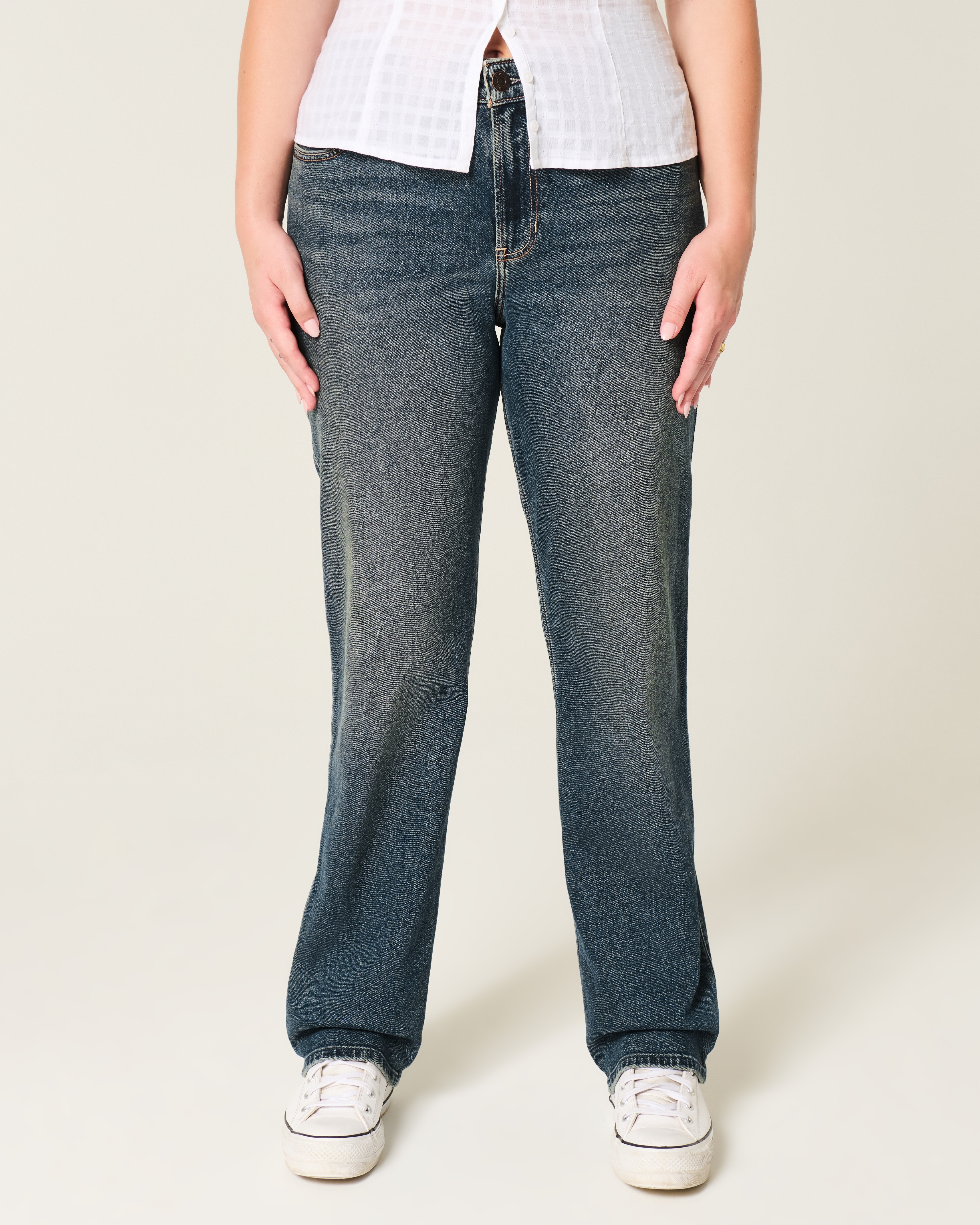 High-Rise Dark Wash Straight Jeans