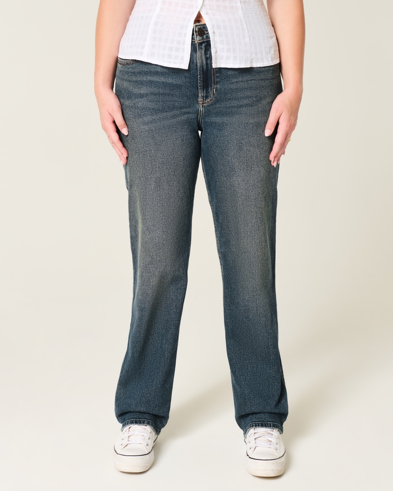 High-Rise Dark Wash Straight Jeans