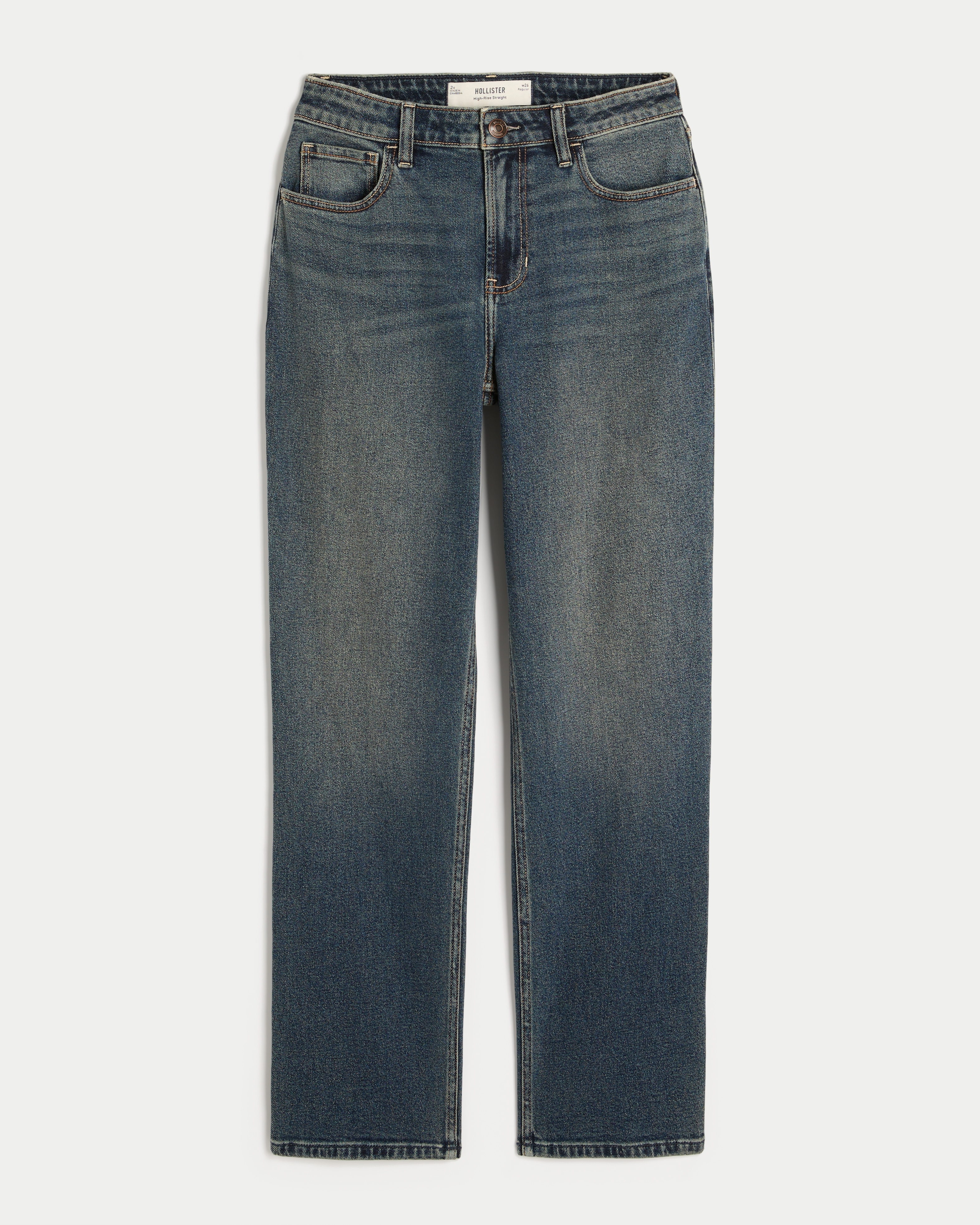 High-Rise Dark Wash Straight Jeans