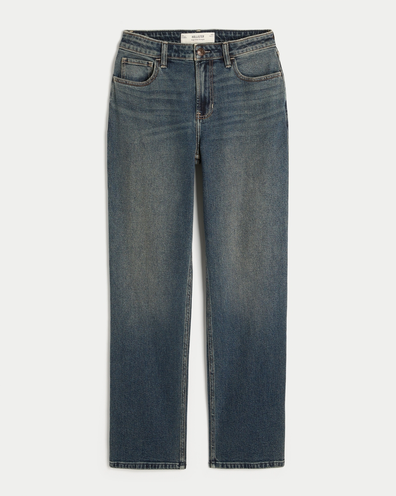 High-Rise Dark Wash Straight Jeans