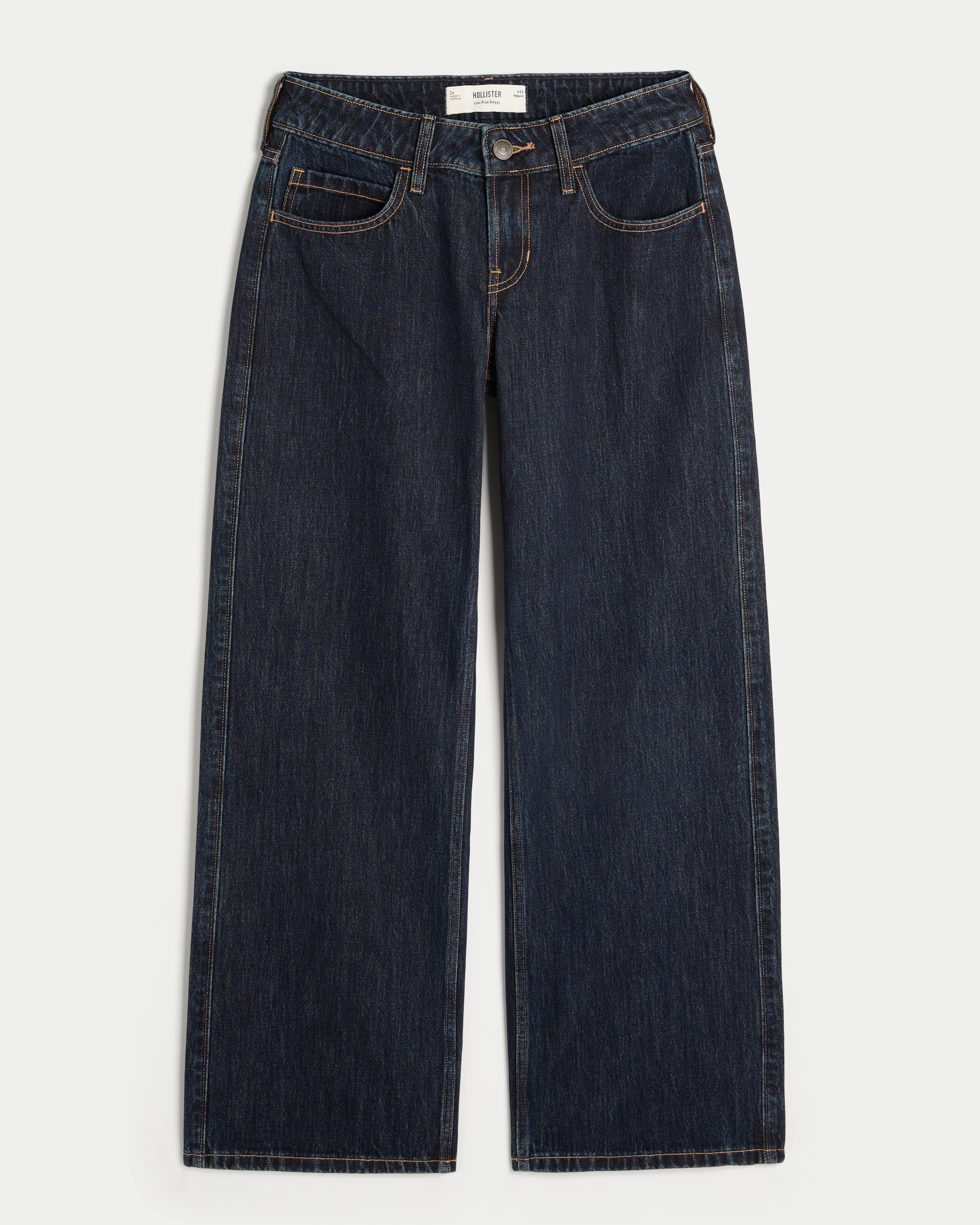 Low-Rise Dark Wash London Embroidered Baggy Jeans