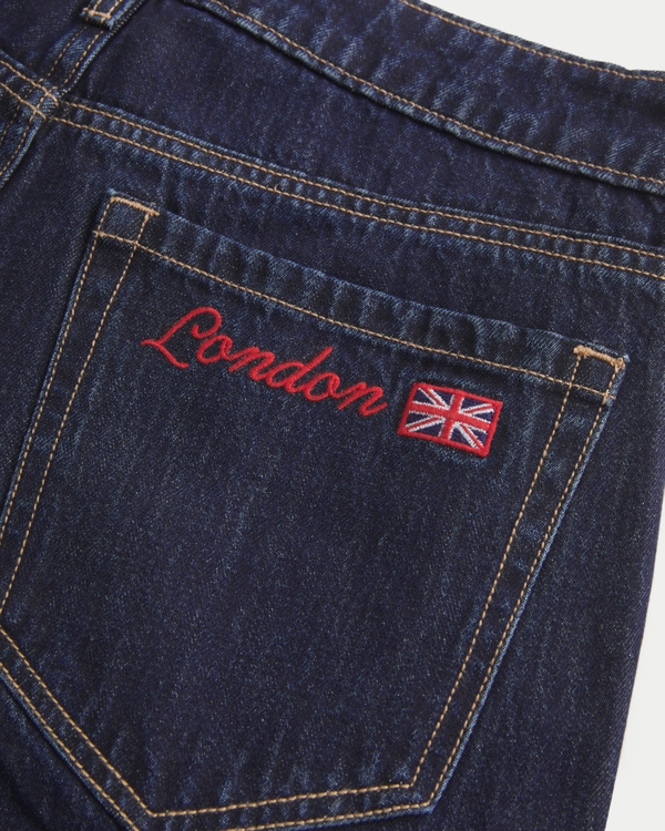 Low Rise Baggy Jeans in dunkler Waschung mit London-Stickerei, Dunkle Rinse-waschung view 2