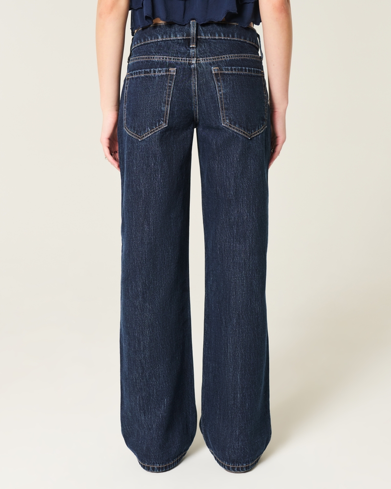 Low-Rise Dark Wash Foldover Waist Baggy Jeans