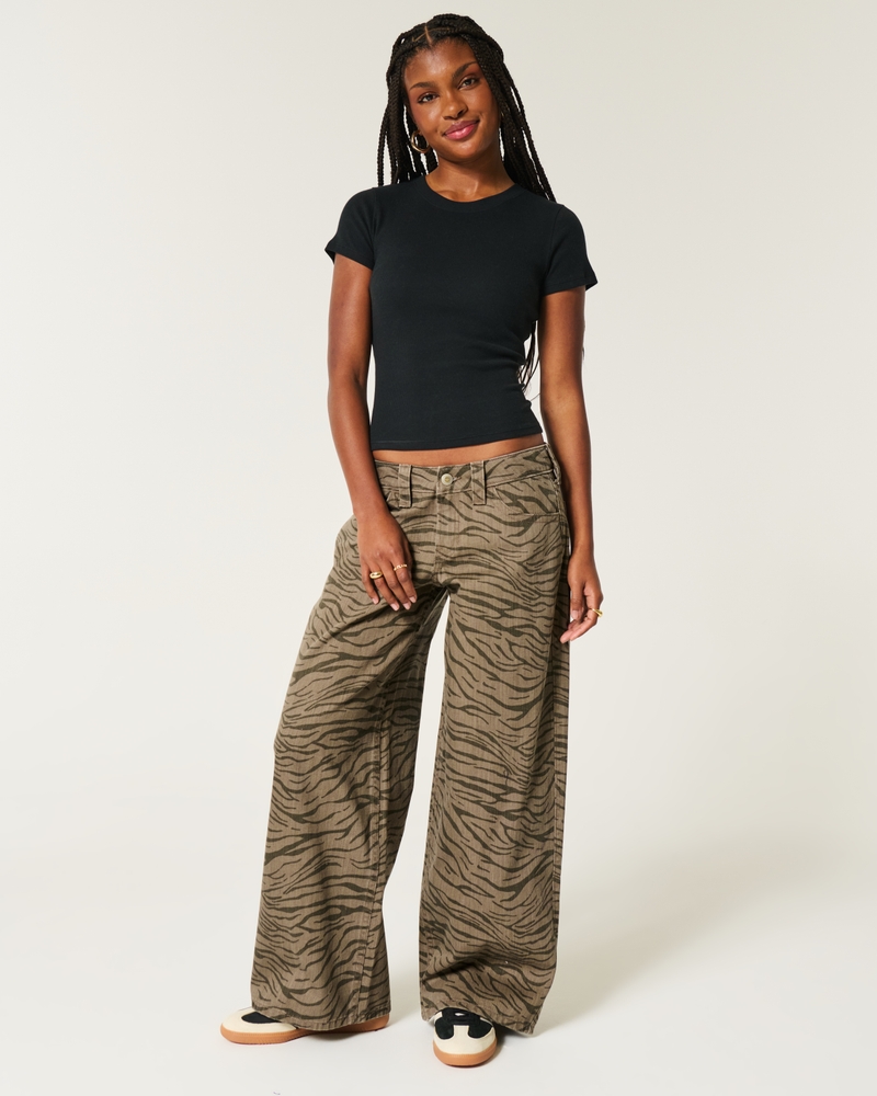 Low-Rise Zebra Pattern Super Baggy Jeans