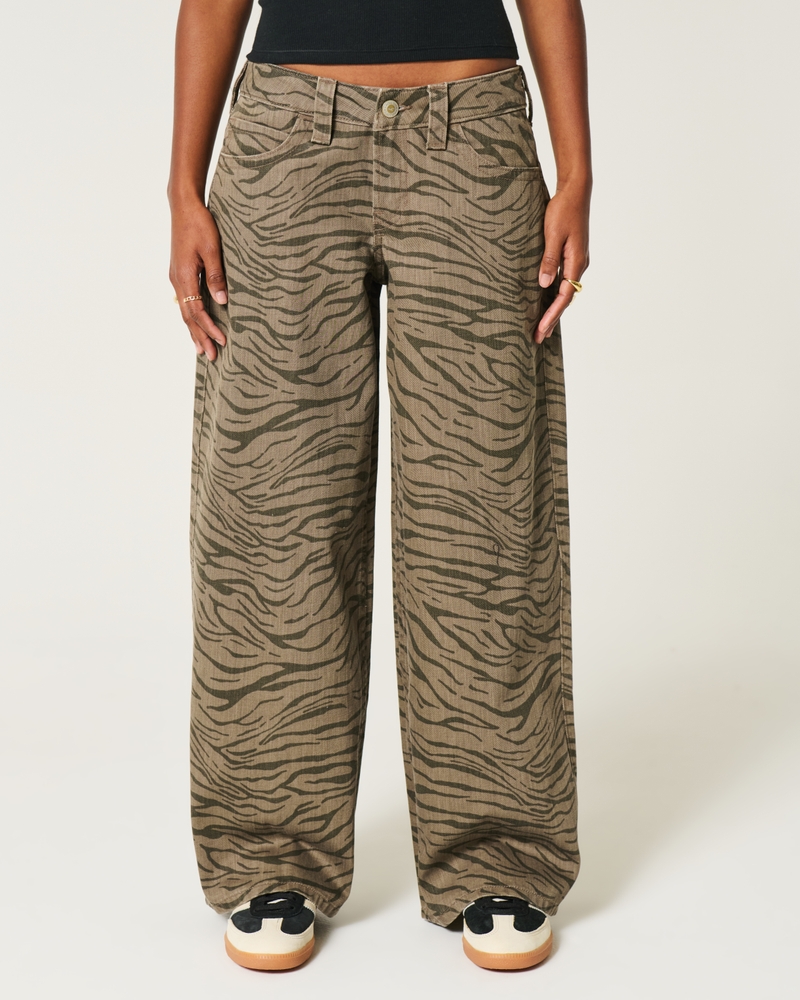 Low-Rise Zebra Pattern Super Baggy Jeans