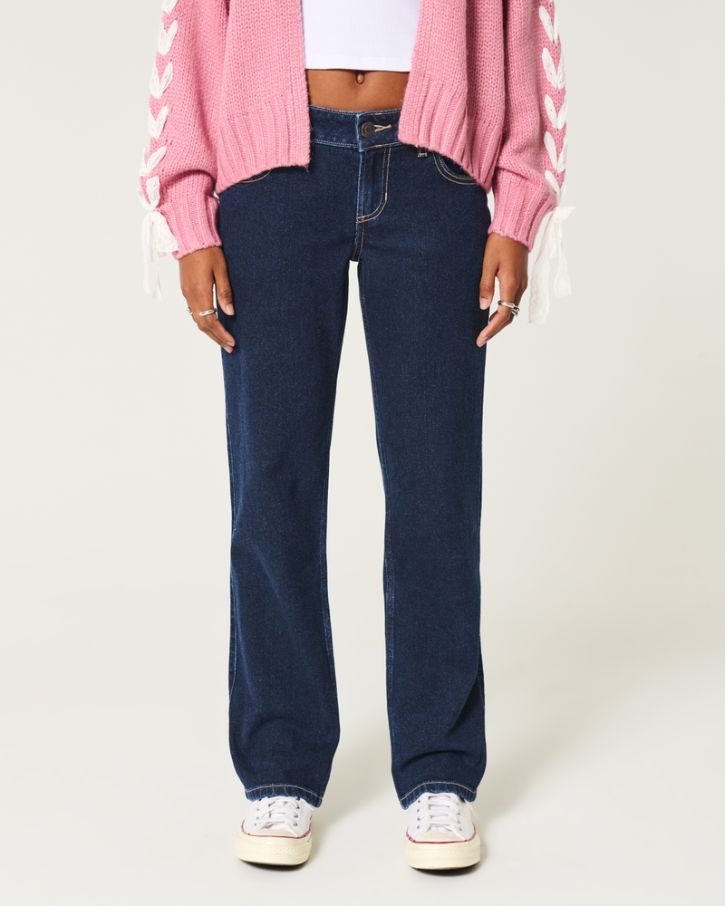 Low-Rise Dark Wash Straight Jeans