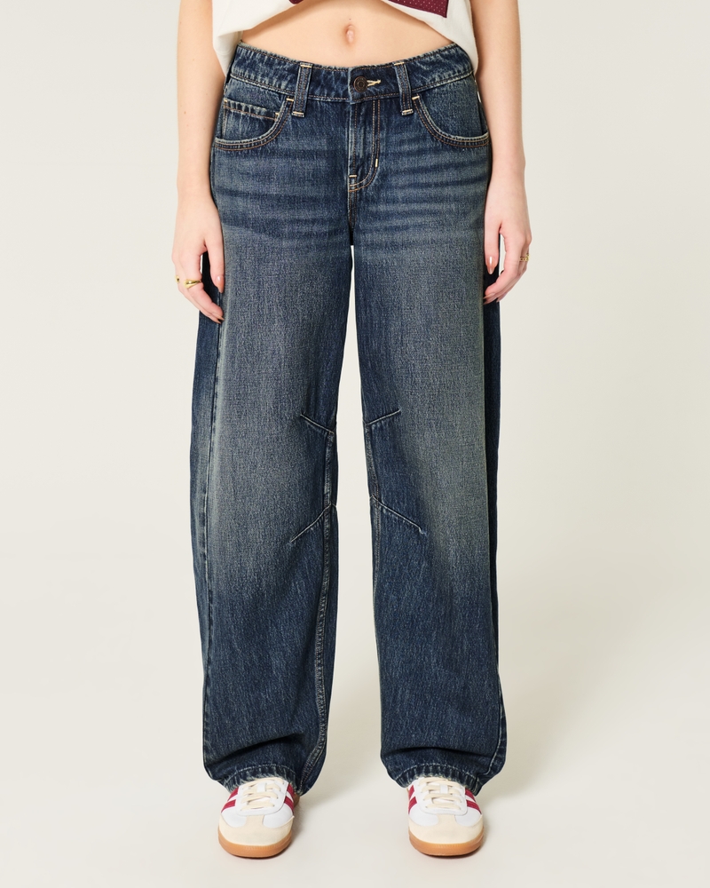 Low Rise Dark Wash Barrel Jeans