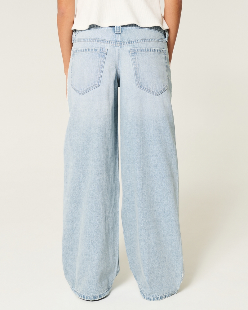 Low-Rise Light Wash Lace Stripe Super Baggy Jeans