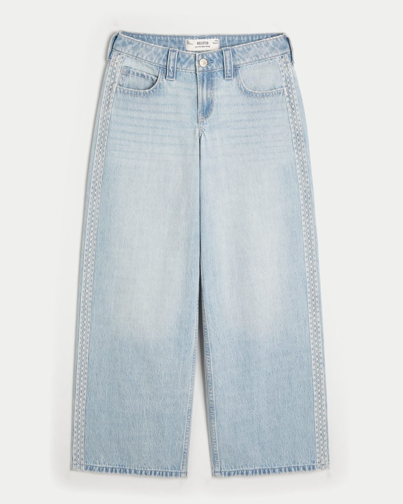 Low-Rise Light Wash Lace Stripe Super Baggy Jeans