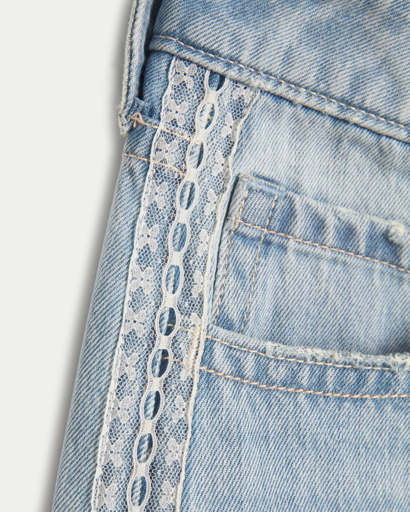 Low-Rise Light Wash Lace Stripe Super Baggy Jeans