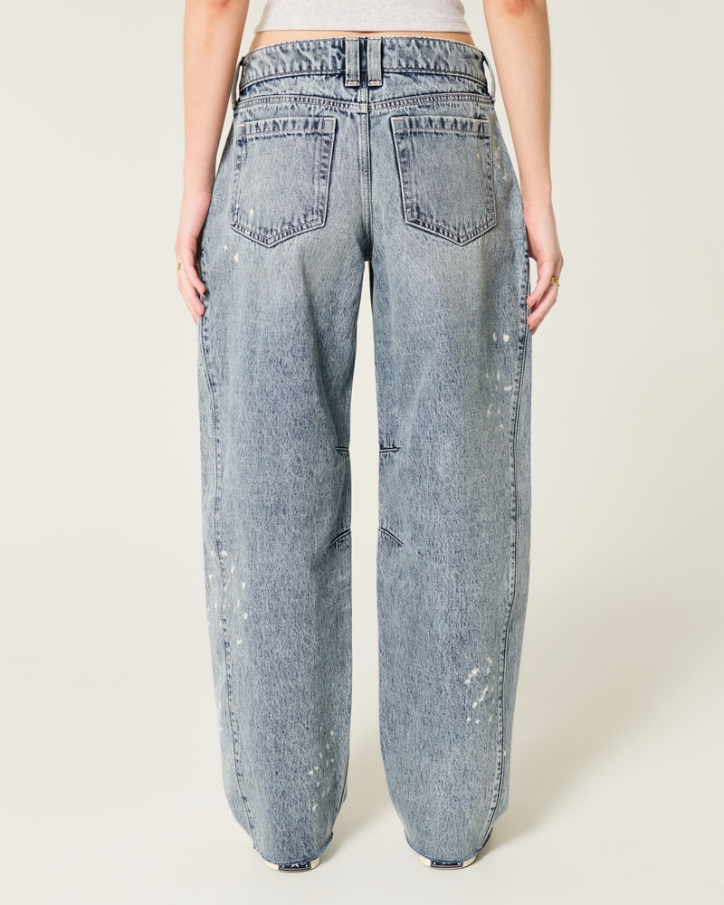Low-Rise Light Wash Paint Splatter Barrel Jeans
