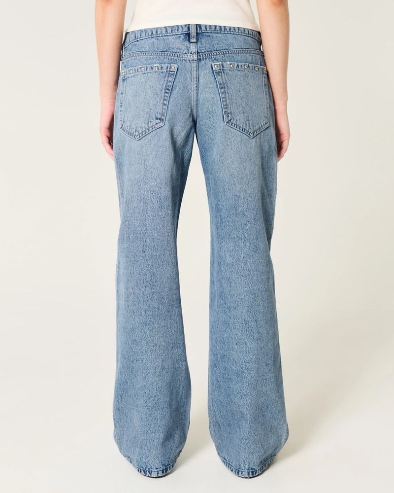 Low-Rise Medium Wash Studded Baggy Jeans