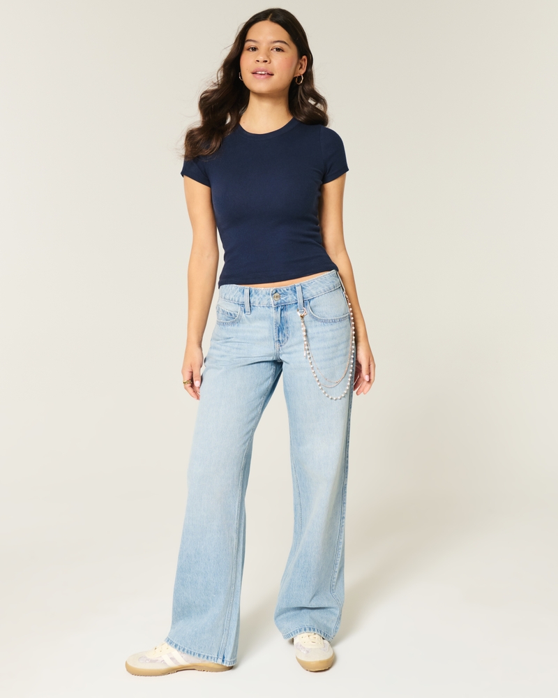 Low-Rise Light Wash Butterfly Applique Baggy Jeans