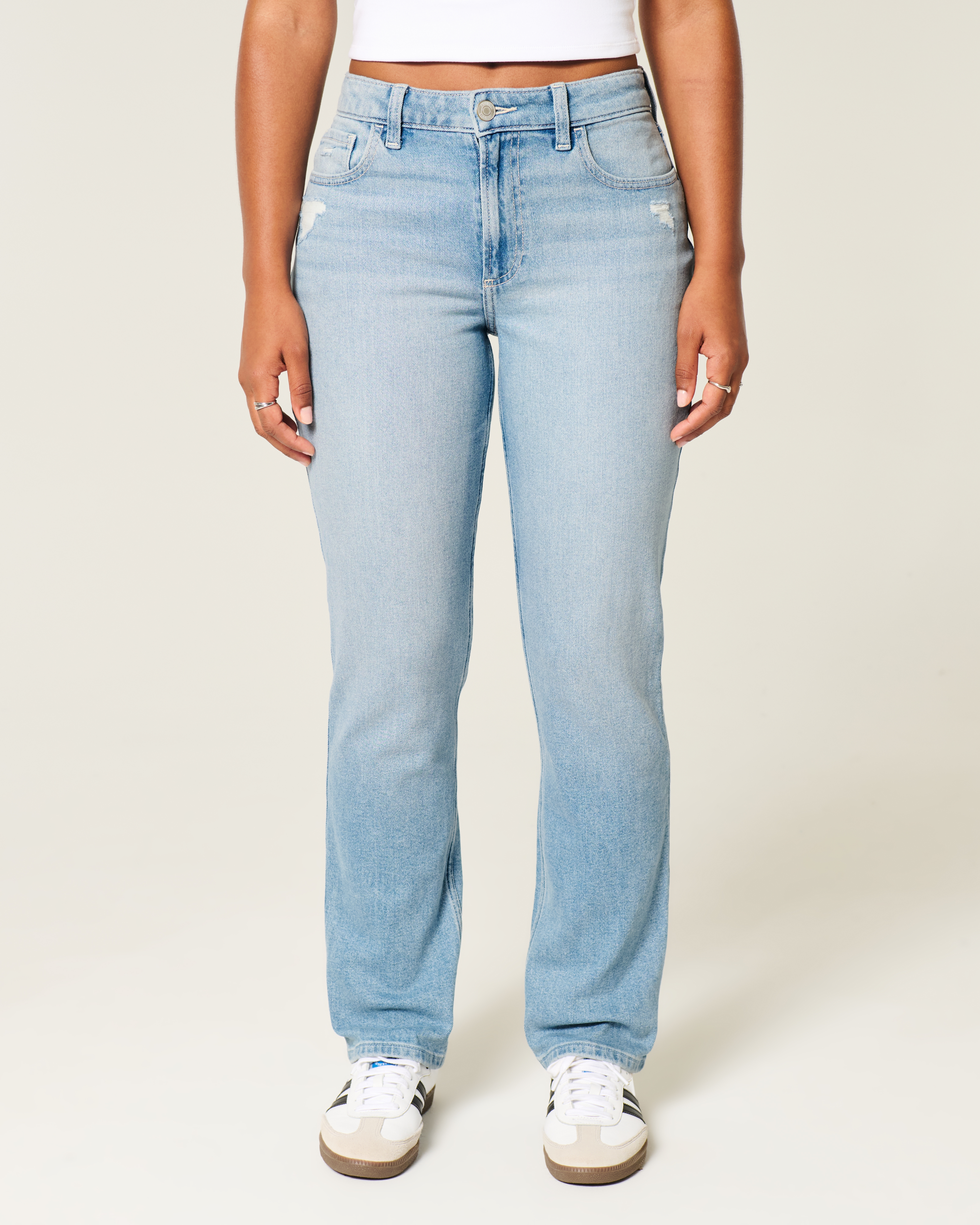 Curvy High-Rise Distressed Light Wash Straight Jeans