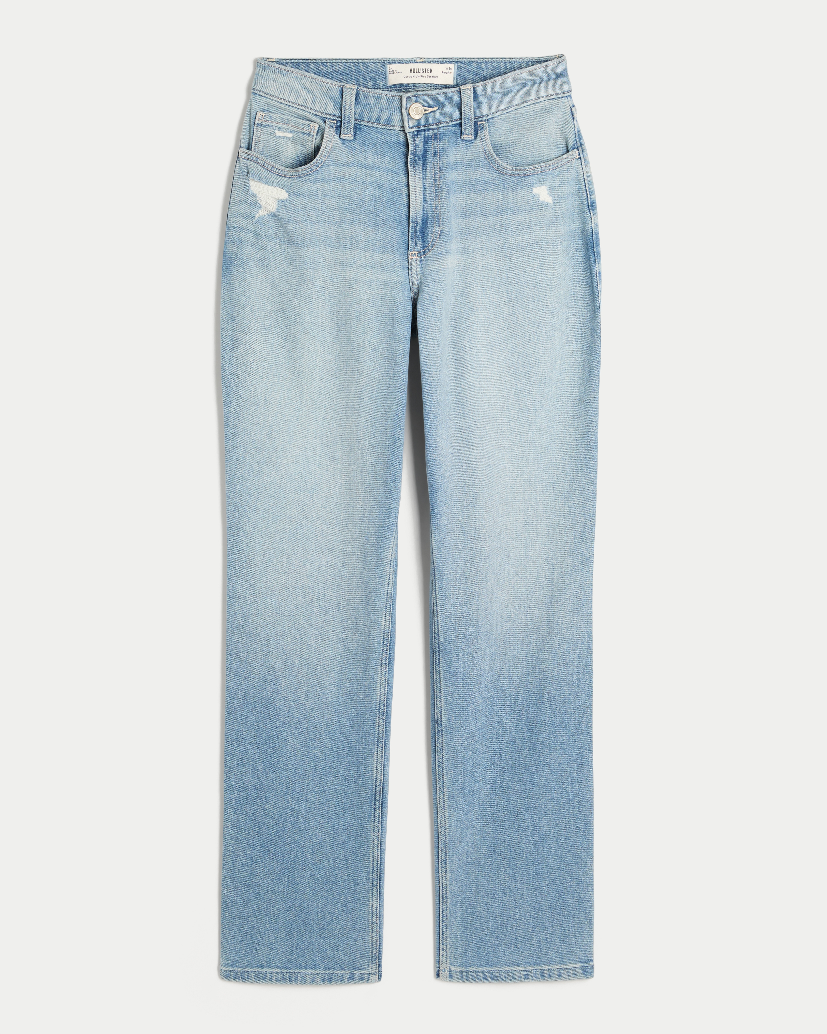 Curvy High-Rise Distressed Light Wash Straight Jeans