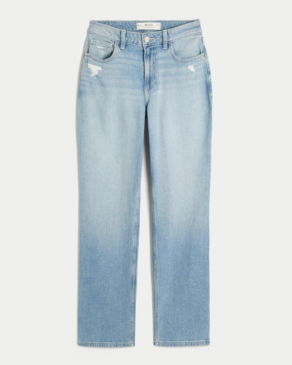 Curvy High-Rise Distressed Light Wash Straight Jeans, Light view 1