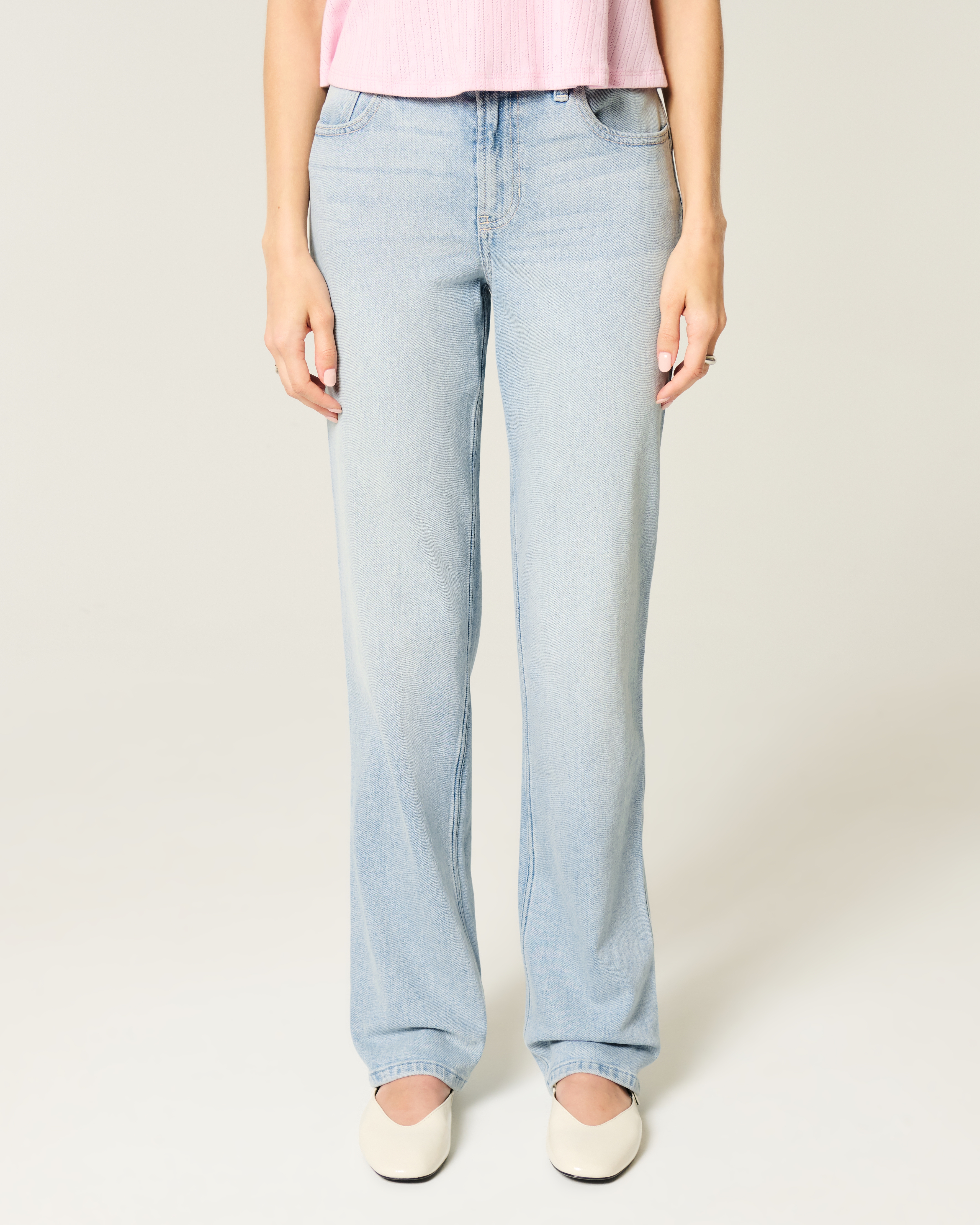 High-Rise Light Wash Straight Jeans