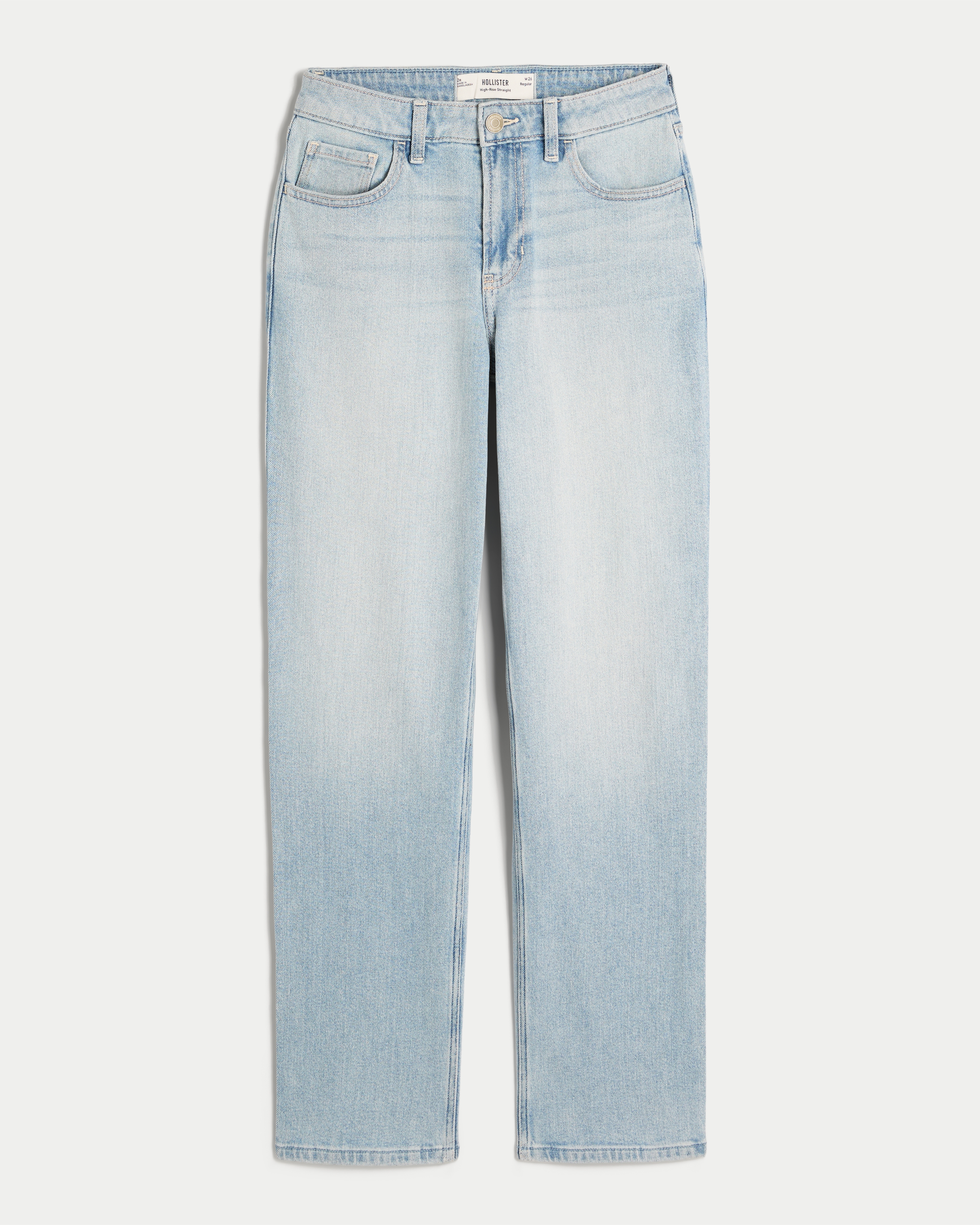 High-Rise Light Wash Straight Jeans