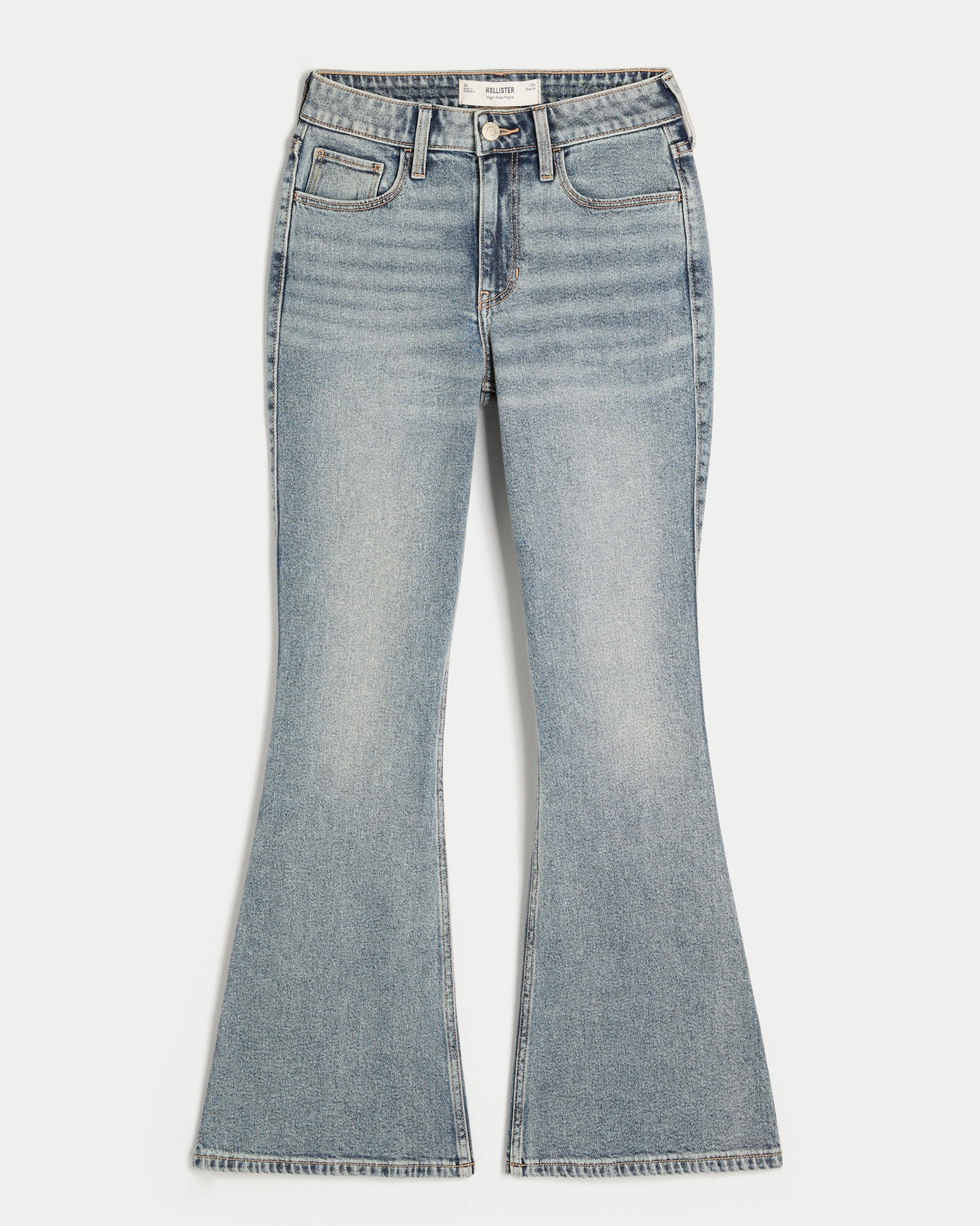 Women's High-Rise Light Wash Heart Embroidered Flare Jeans