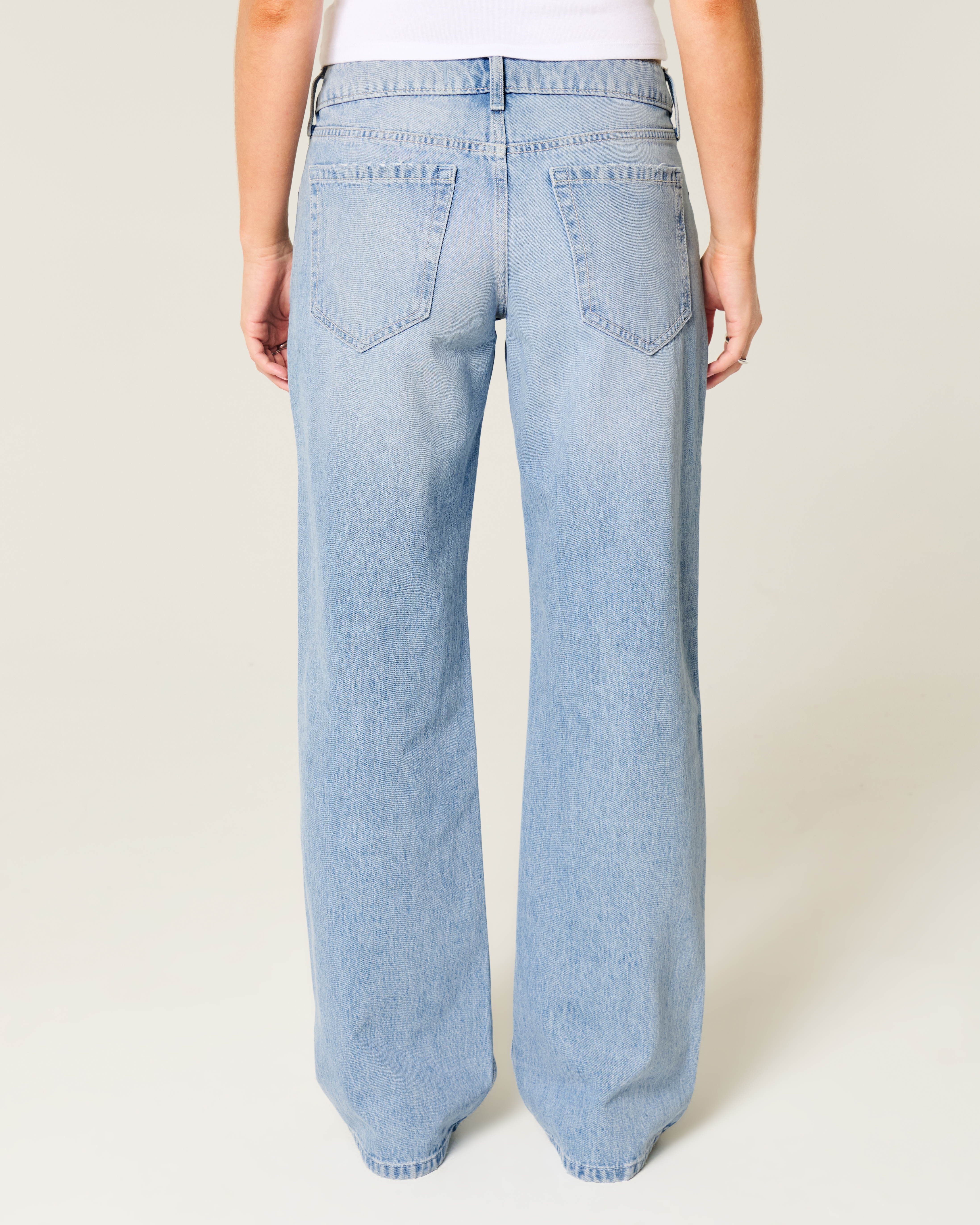 Low-Rise Light Wash Studded Bows Baggy Jeans