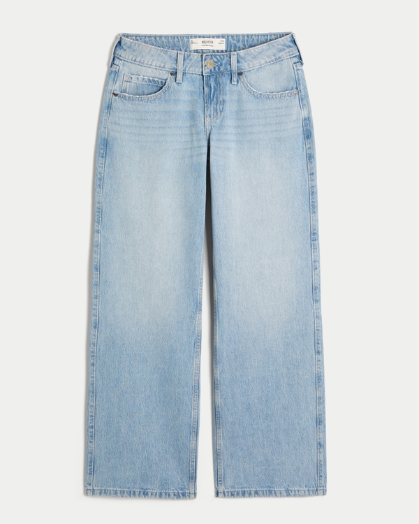 Low-Rise Light Wash Studded Bows Baggy Jeans