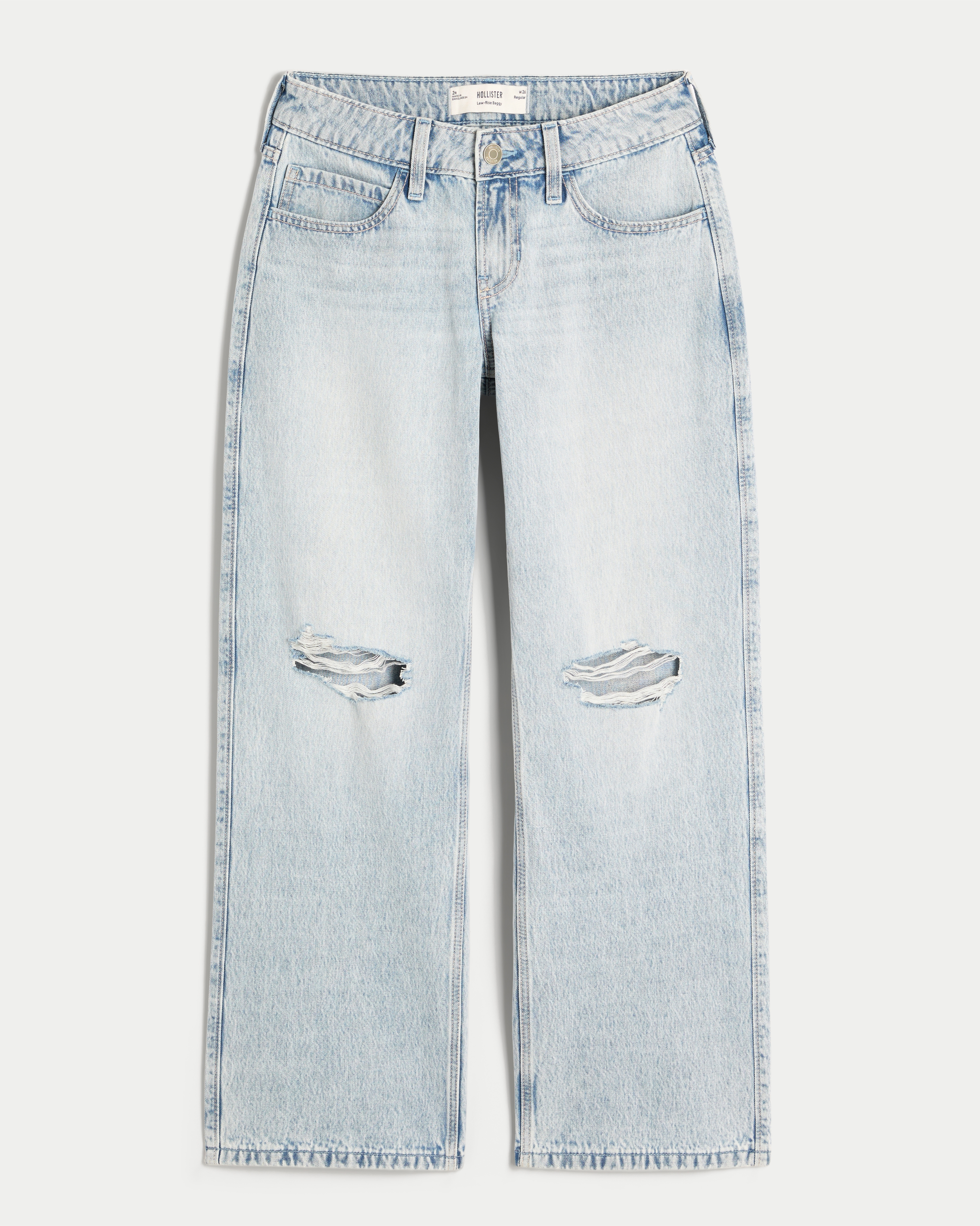 Low-Rise Ripped Light Wash Baggy Jeans