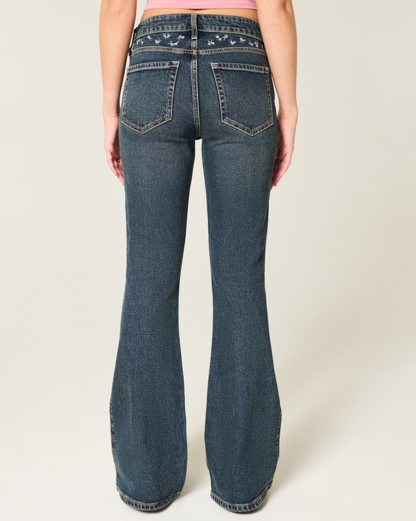 High-Rise Dark Wash Embroidered Florals Flare Jeans