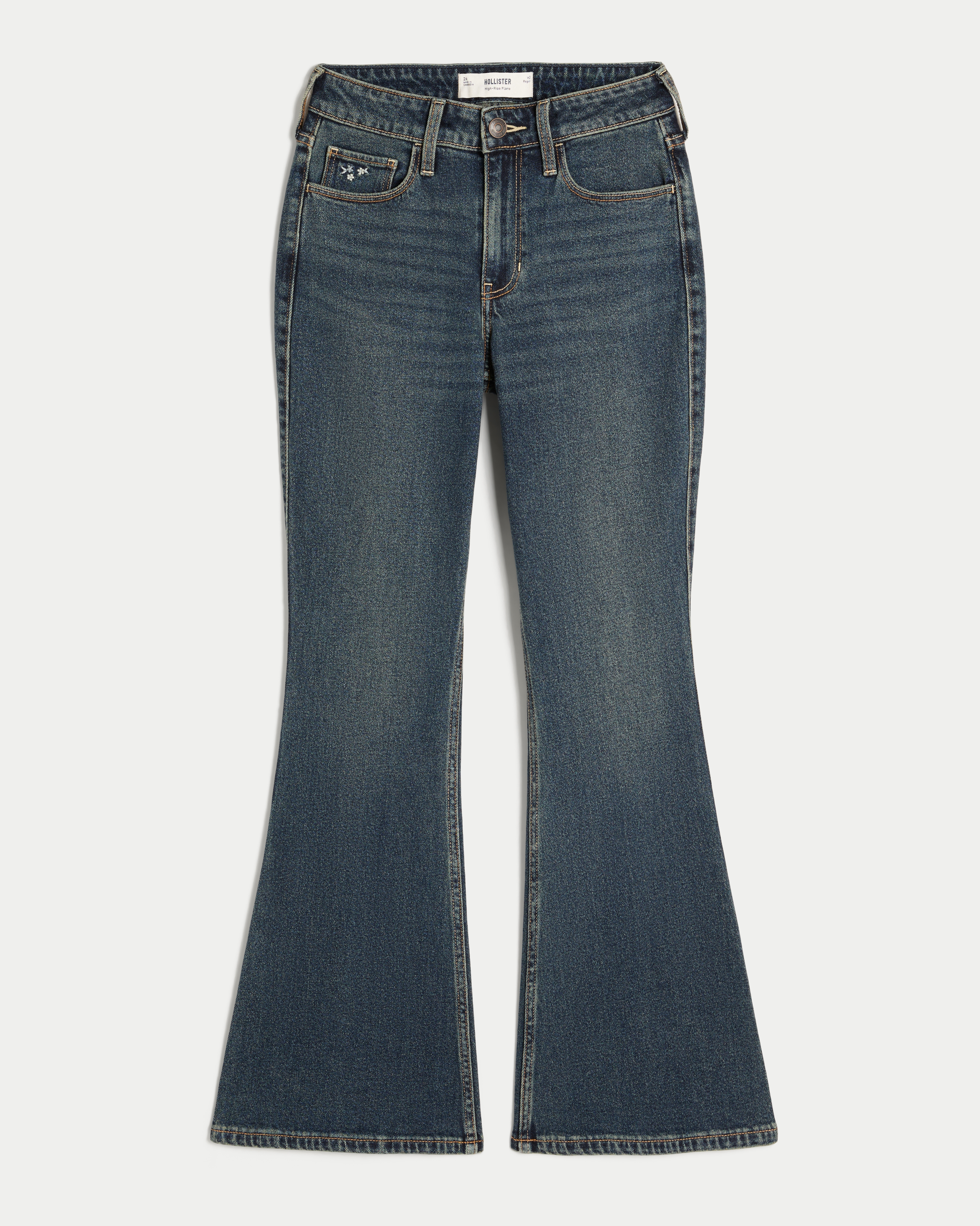 Hollister High-rise Dark Wash Embroidered Florals Flare Jeans