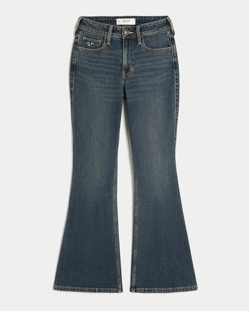 High-Rise Dark Wash Embroidered Florals Flare Jeans