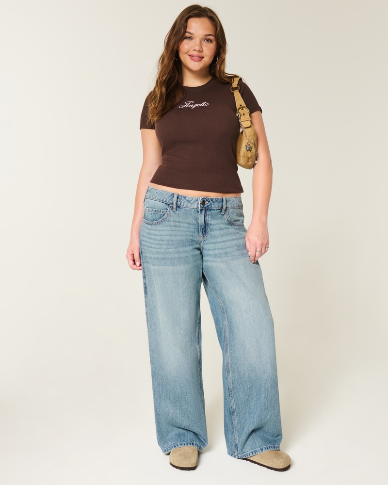 Low-Rise Medium Wash Star Graphic Baggy Jeans