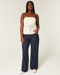 Curvy Low-Rise Dark Wash Foldover Waist Baggy Jeans
