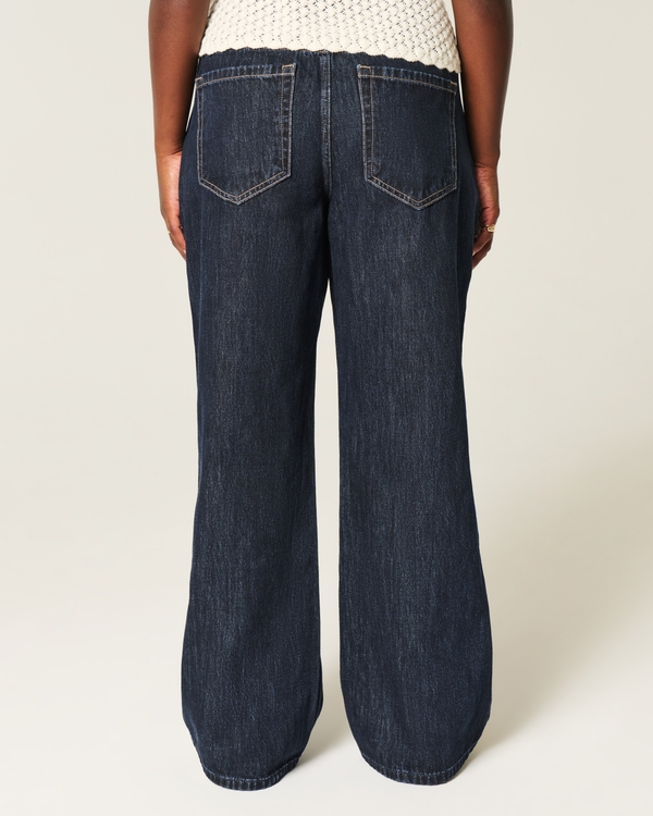 Curvy Low-Rise Dark Wash Foldover Waist Baggy Jeans