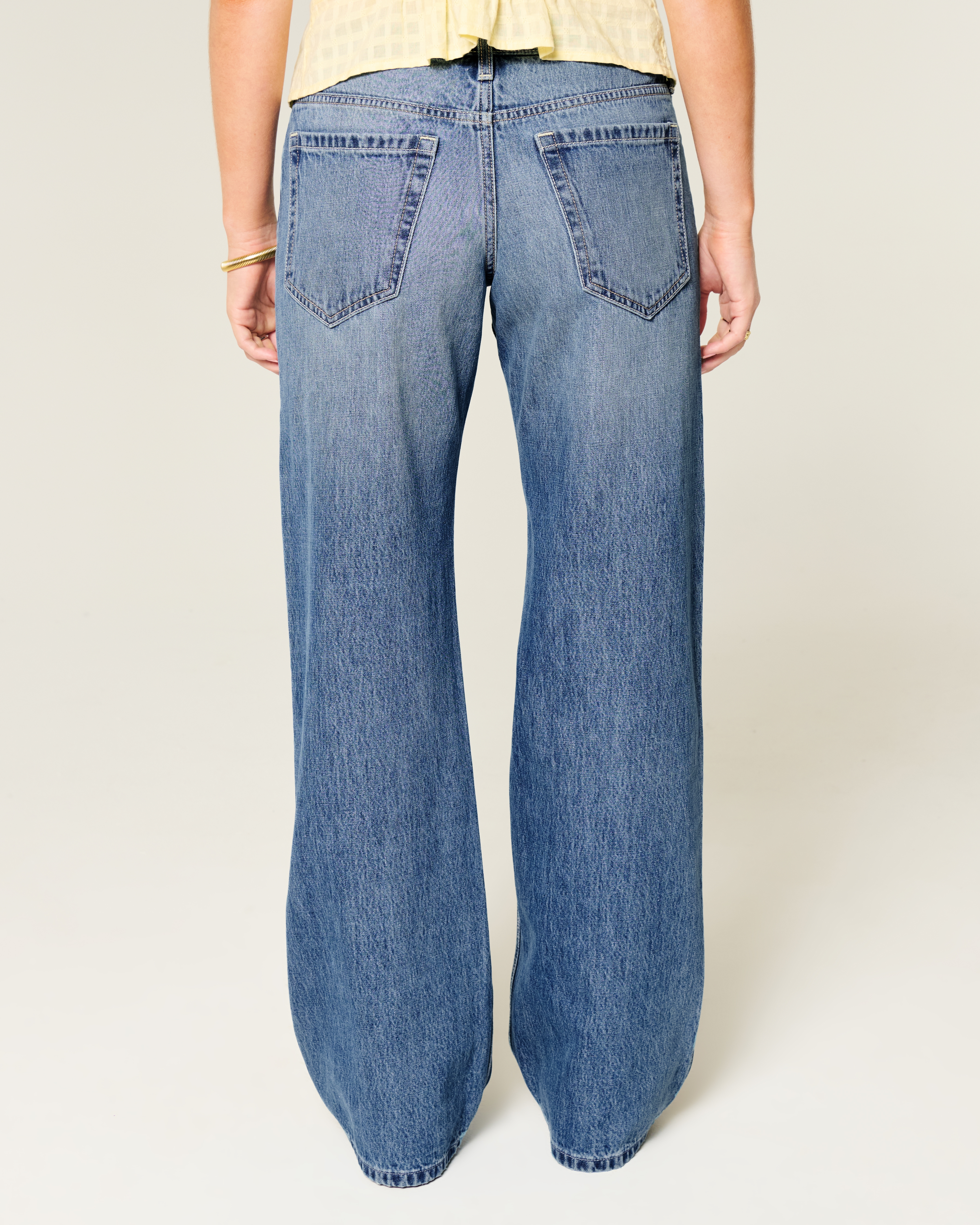 Low-Rise Medium Wash Studded Hearts Baggy Jeans