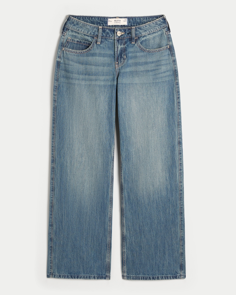 Women's Low-Rise Medium Wash Los Angeles Graphic Baggy Jeans