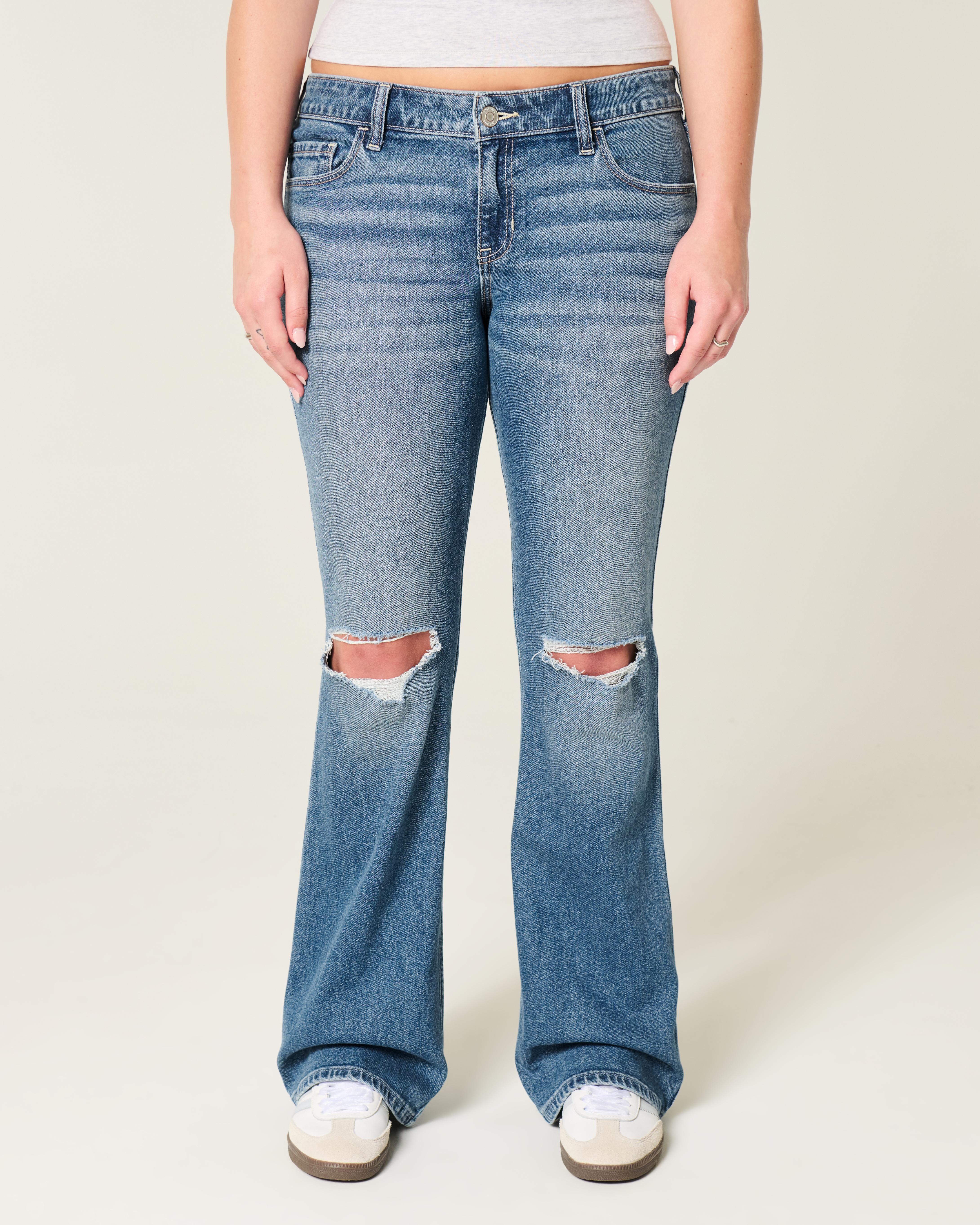 Low-Rise Ripped Medium Wash Bootcut Jeans