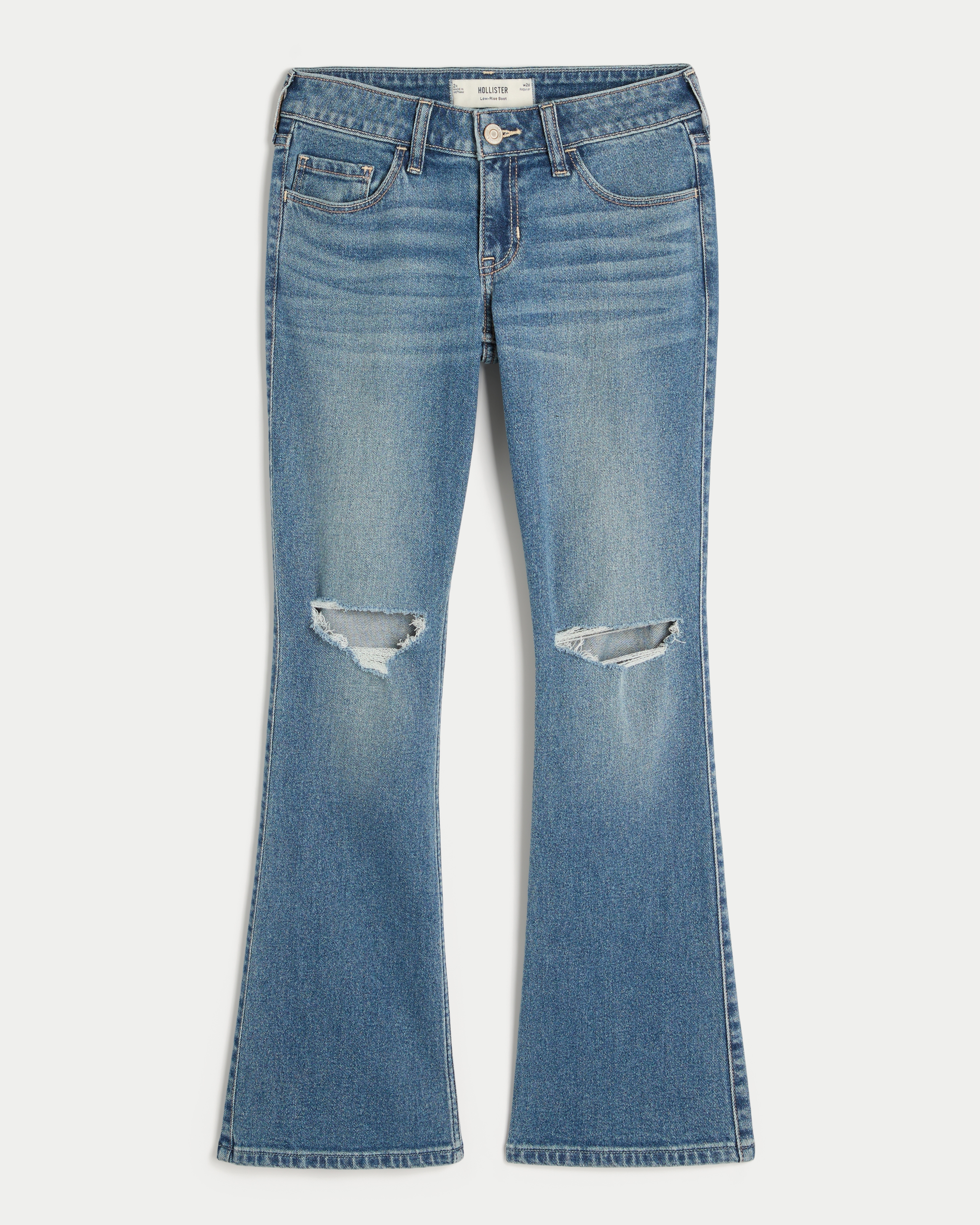 Low-Rise Ripped Bootcut Jeans