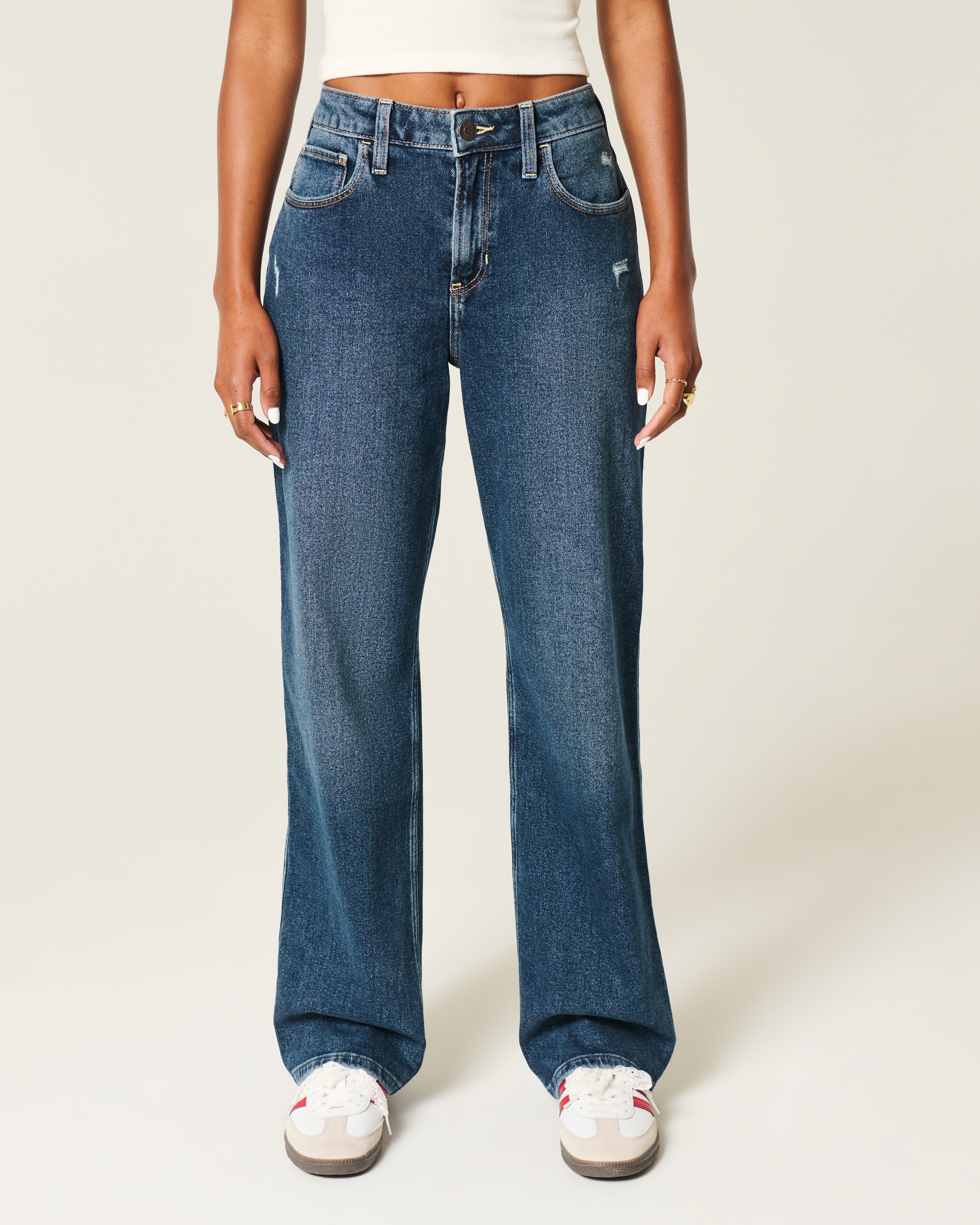 High-Rise Distressed Dad Jeans