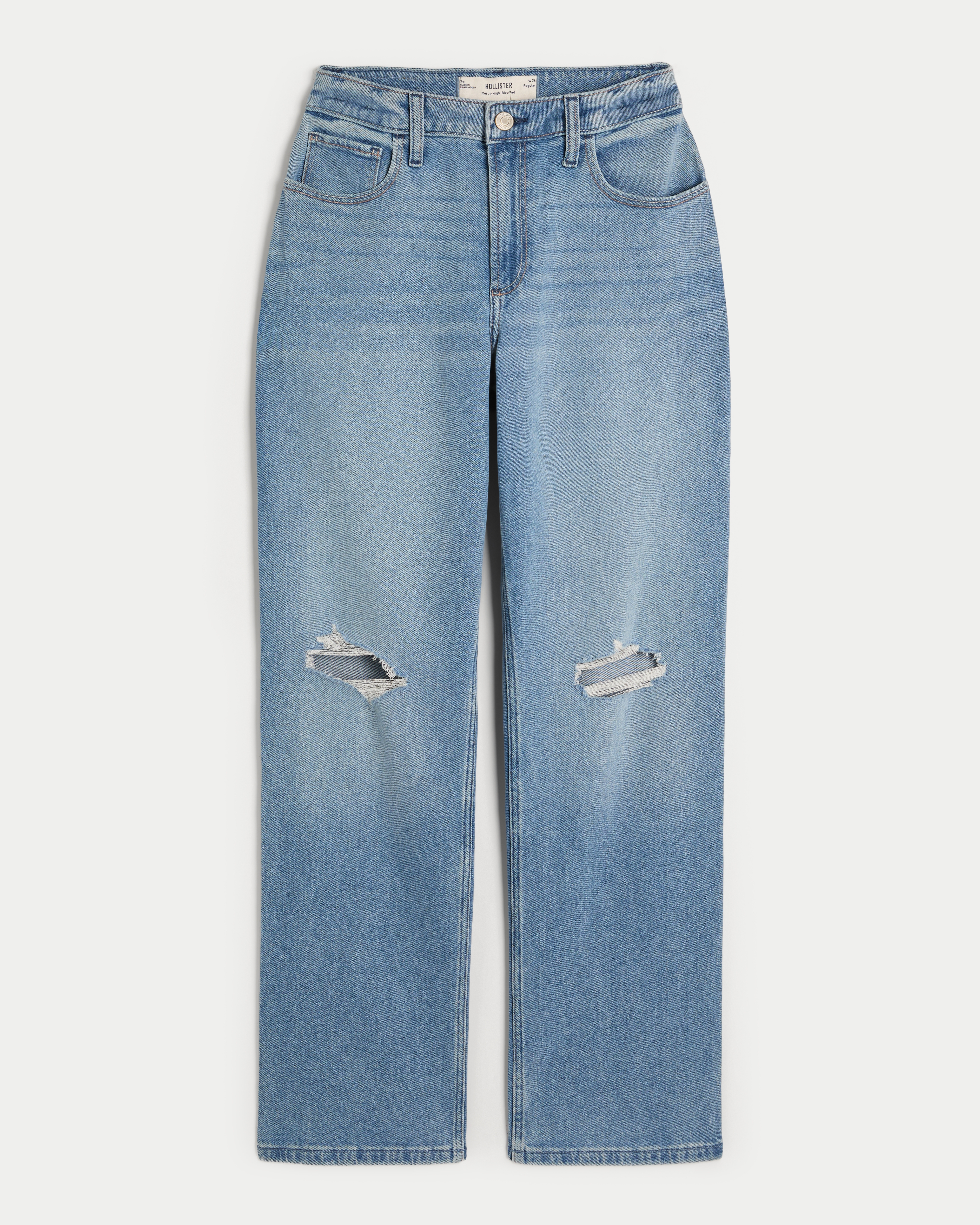 Curvy High-Rise Ripped Medium Wash Dad Jeans
