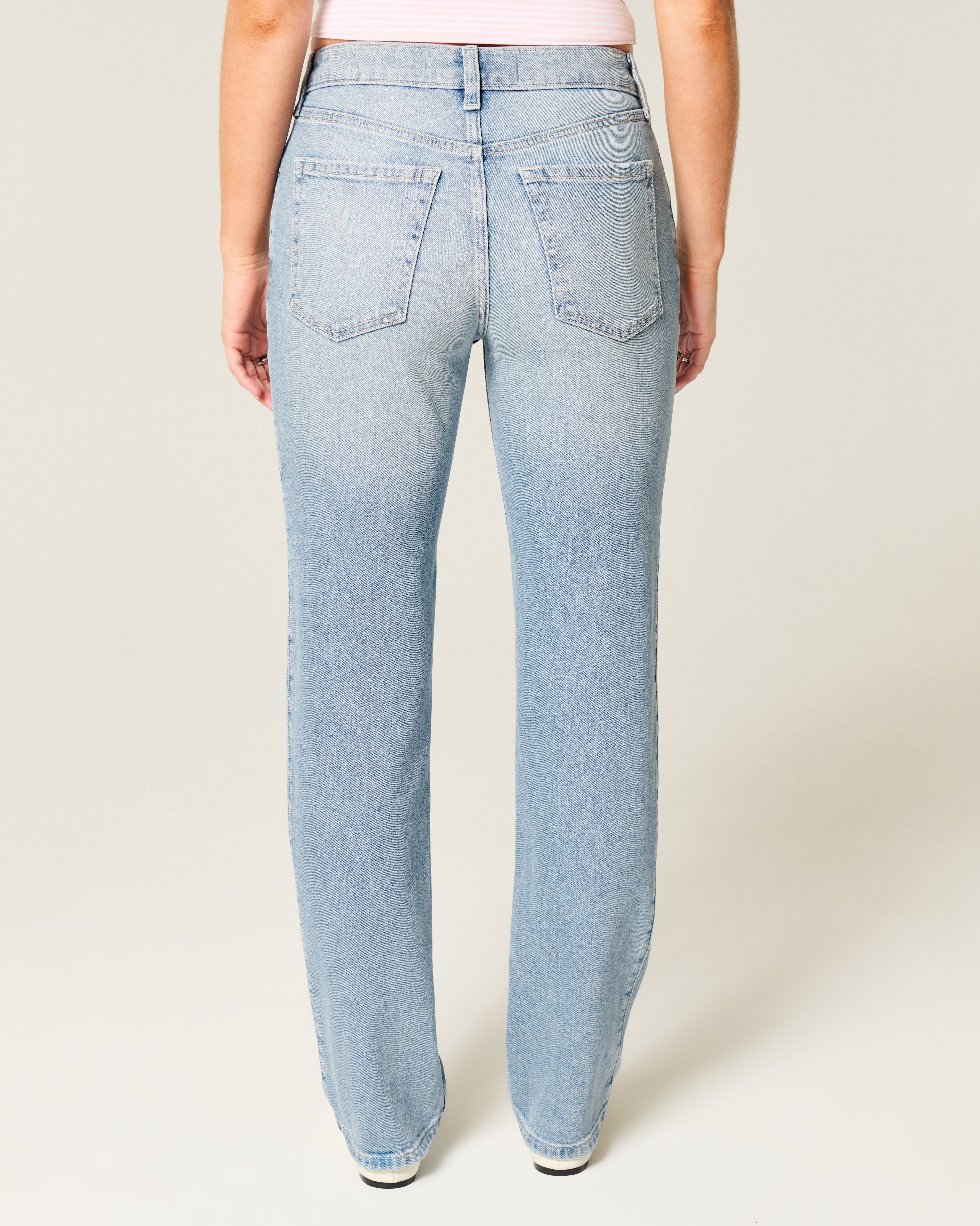 High-Rise Distressed Light Wash Straight Jeans