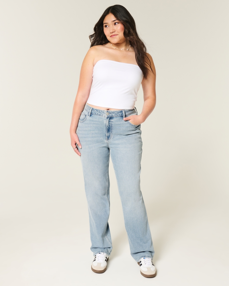 Low-Rise Light Wash Relaxed Straight Jeans