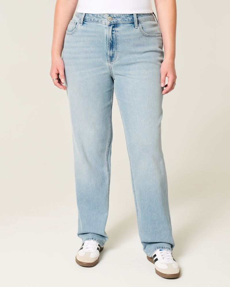 High-Rise Light Wash Straight Jeans