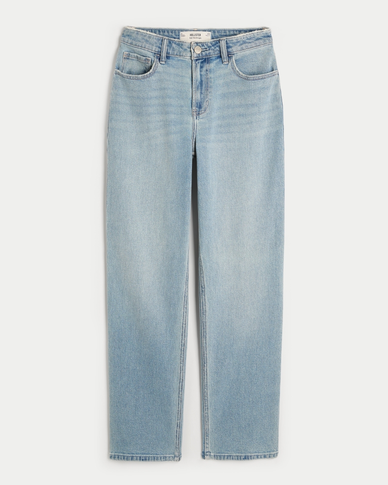 High-Rise Light Wash Straight Jeans