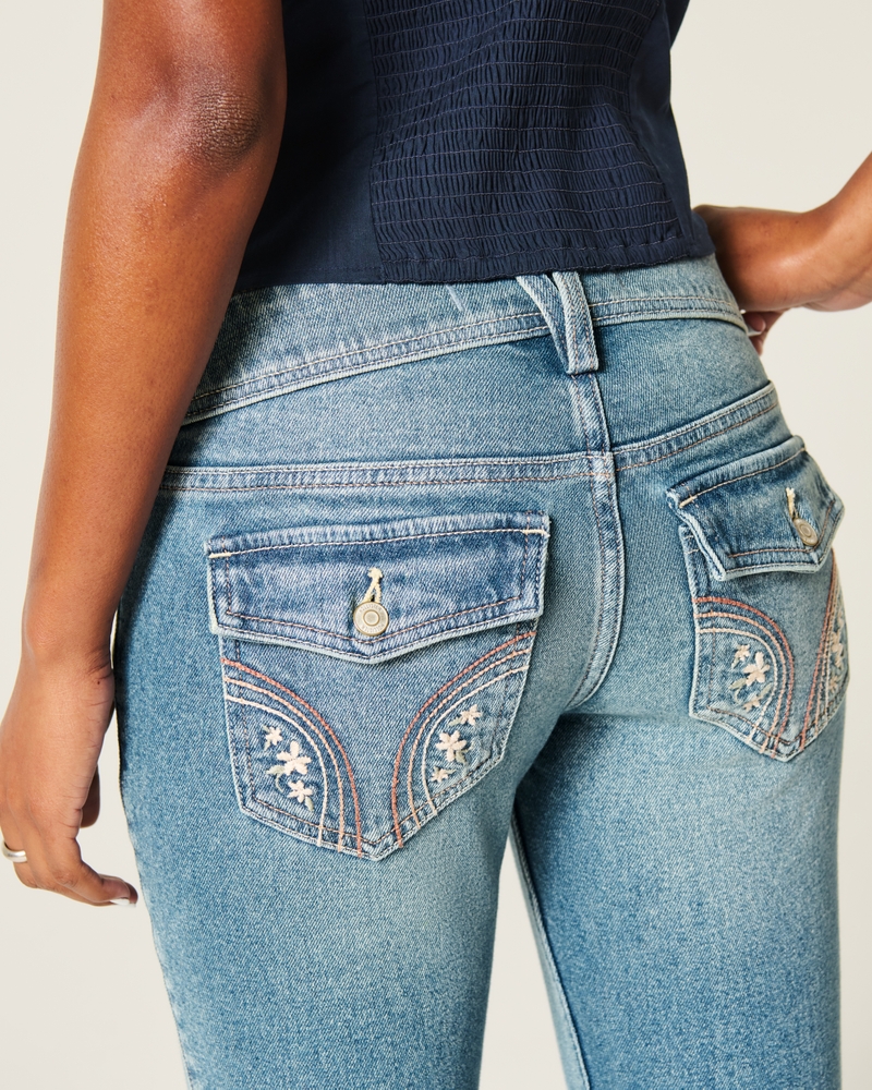 Low-Rise Medium Wash Embroidered Florals Boot Jeans
