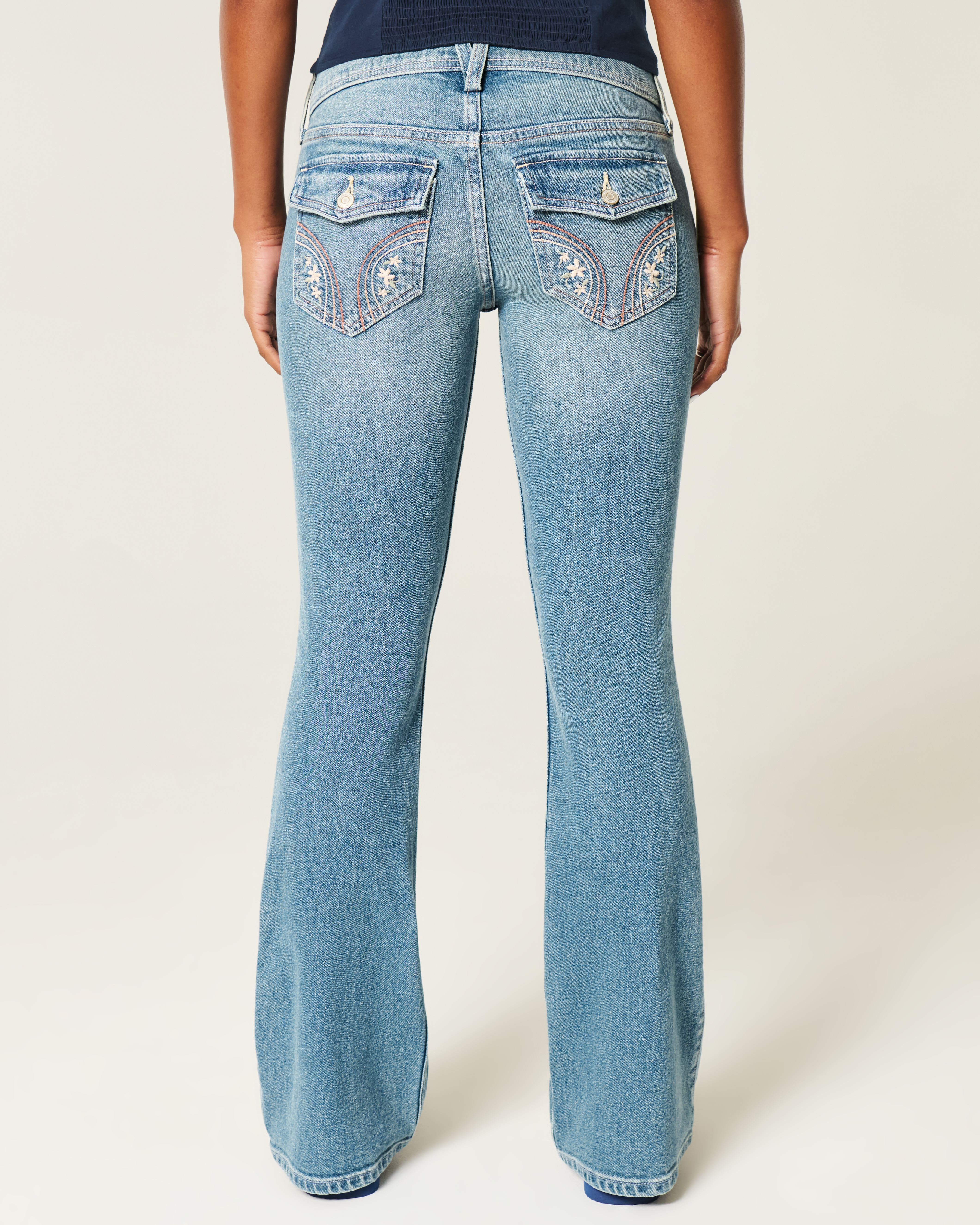 Women's Low-Rise Medium Wash Embroidered Florals Boot Jeans