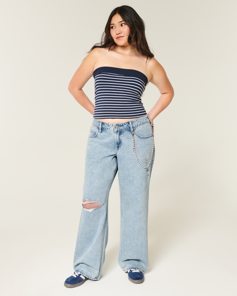 Low-Rise Distressed Light Wash Baggy Jeans