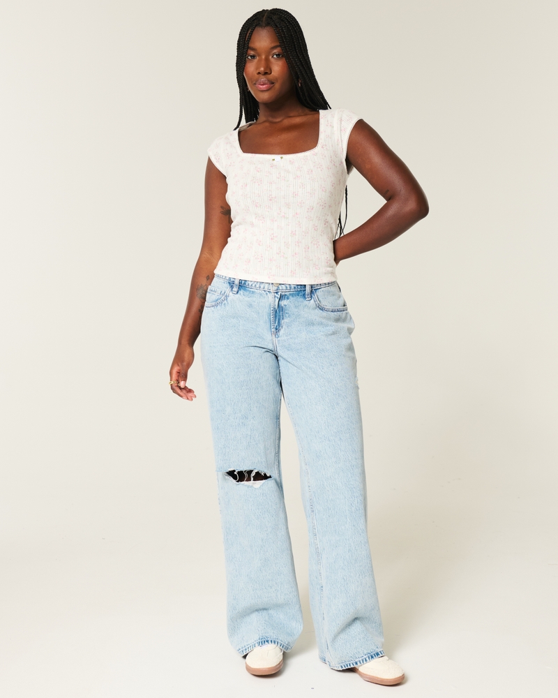Curvy Mid-Rise Light Wash Baggy Jeans