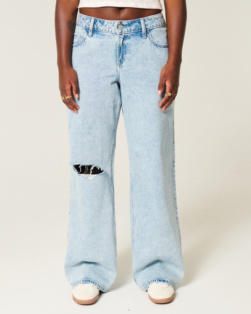 Women's Curvy Low-Rise Ripped Light Wash Baggy Jeans Women's
