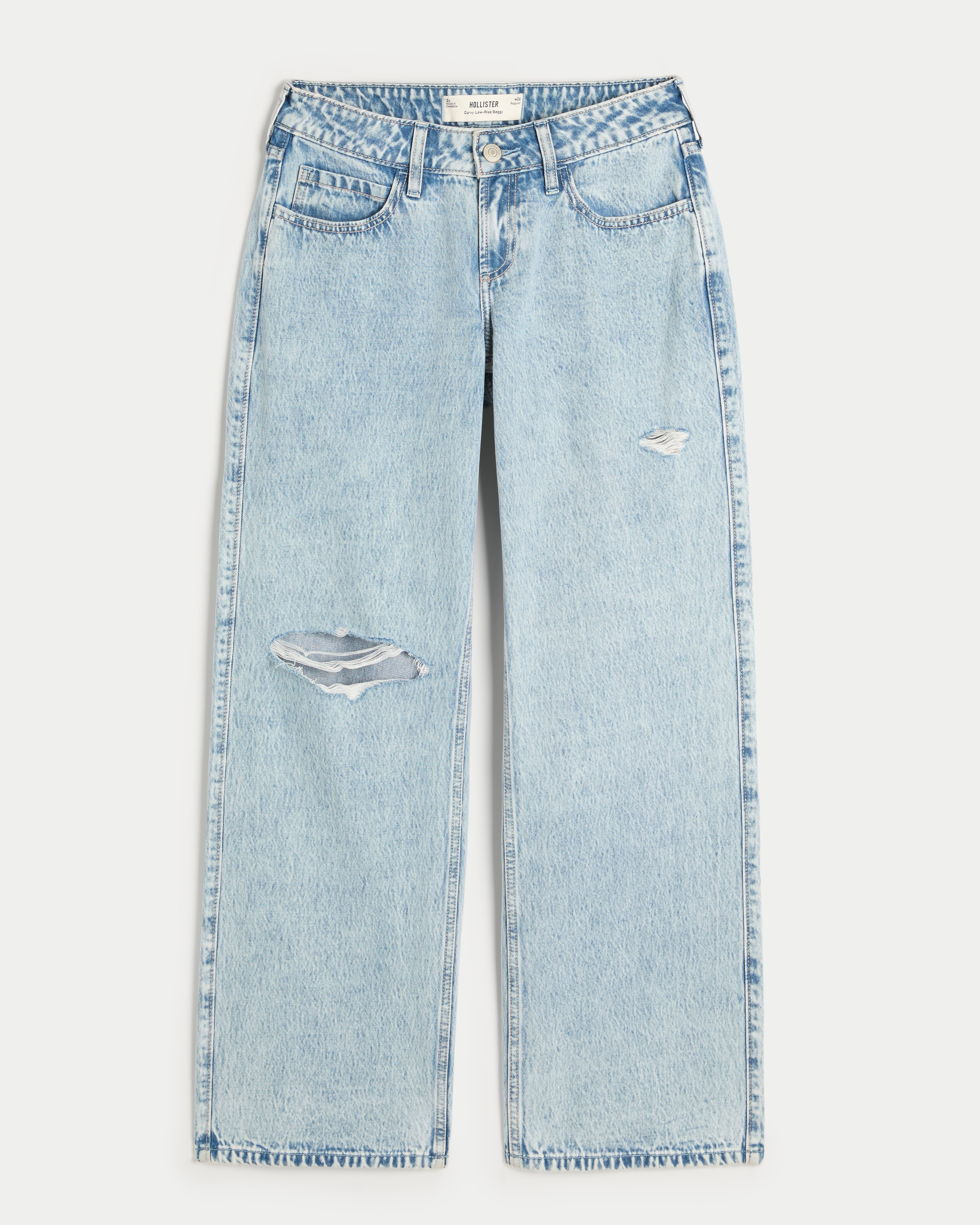 Curvy Low-Rise Ripped Light Wash Baggy Jeans