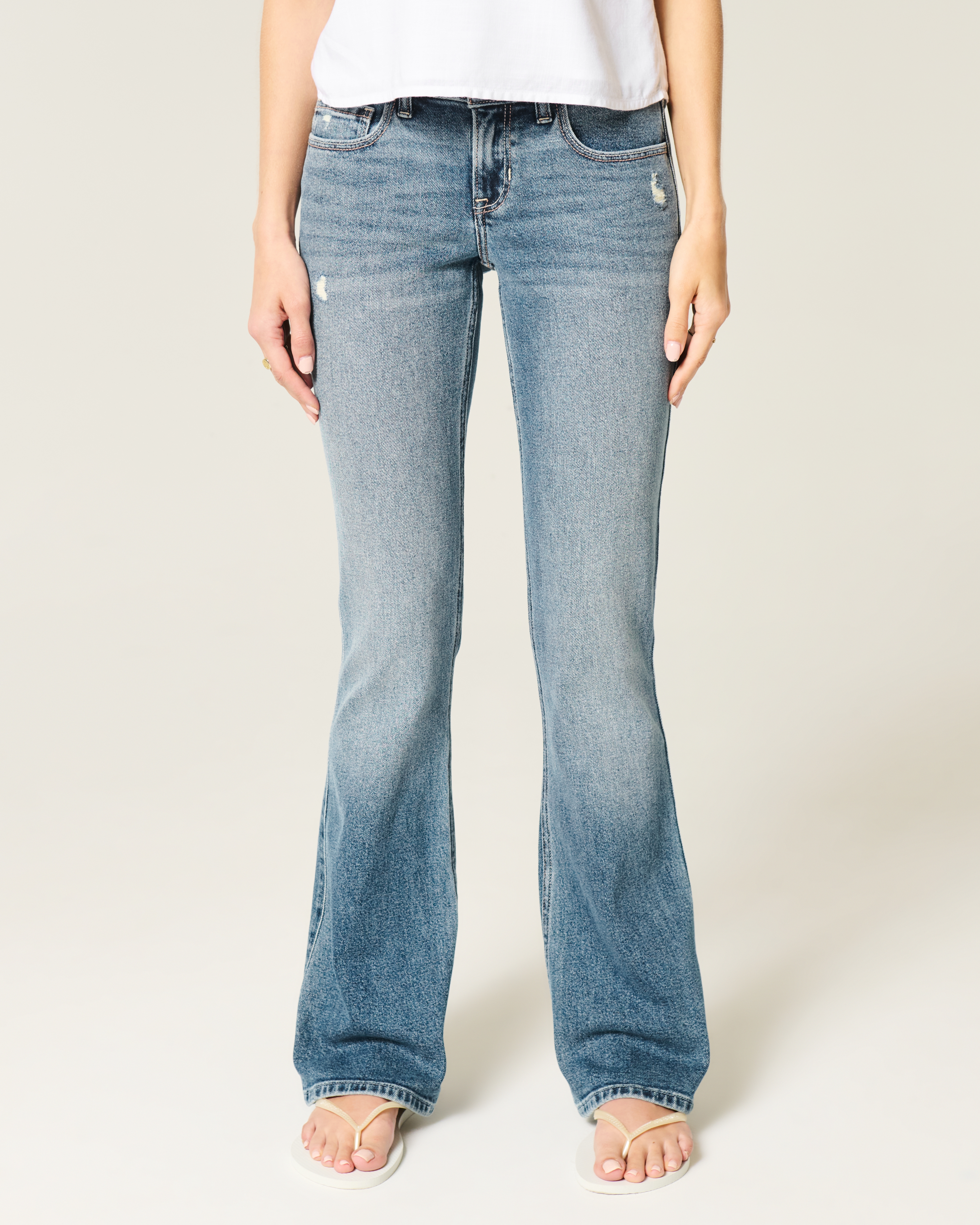 Low-Rise Distressed Medium Wash Bootcut Jeans