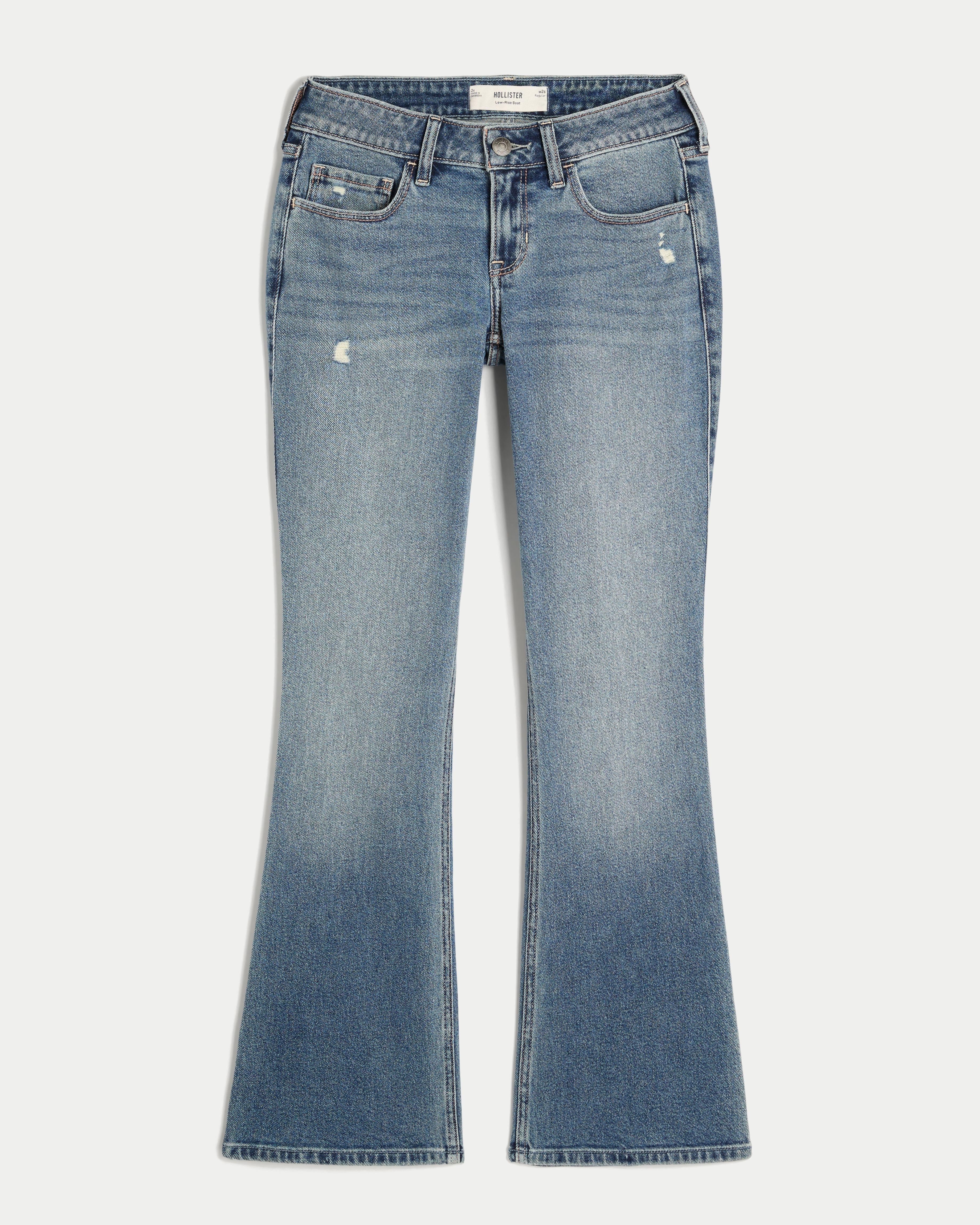 Low-Rise Distressed Medium Wash Boot Jeans